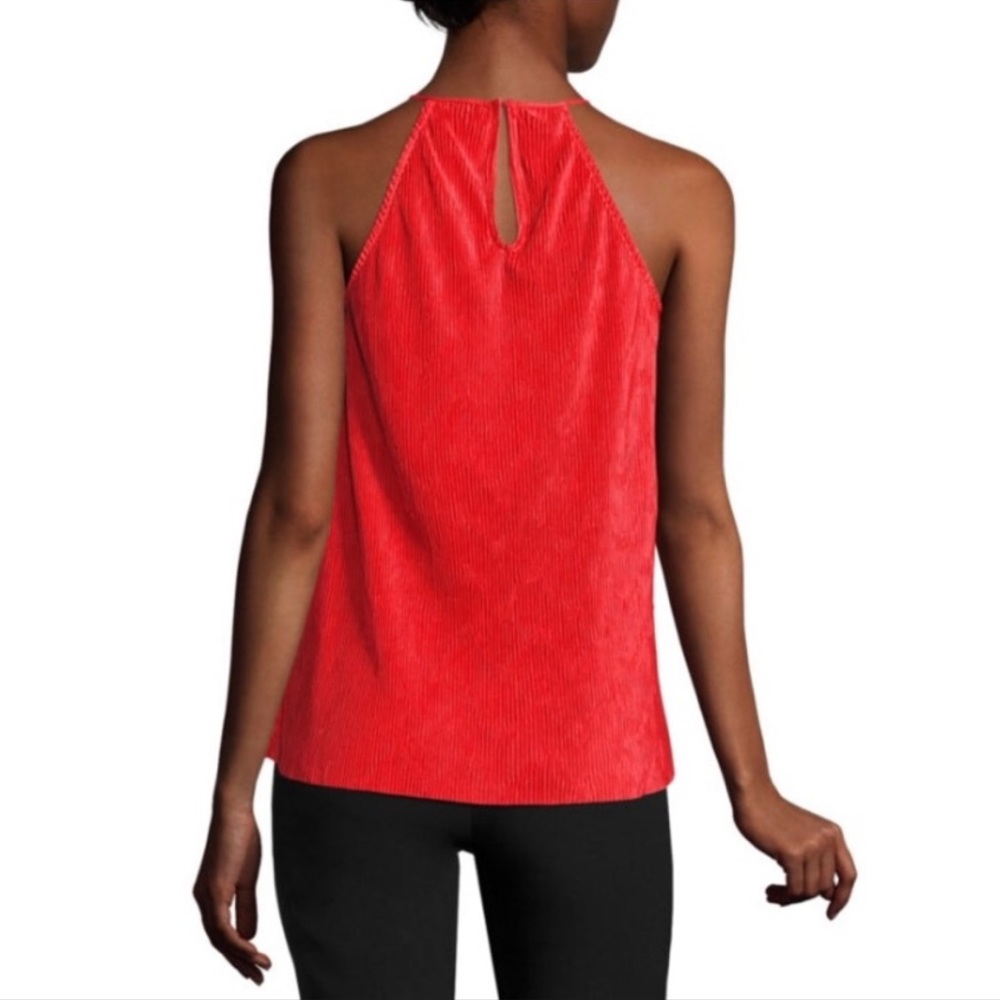 🔥 Worthington Pleated Silky Knit Square Neck Tank Top Blouse Fiery Red NWT!